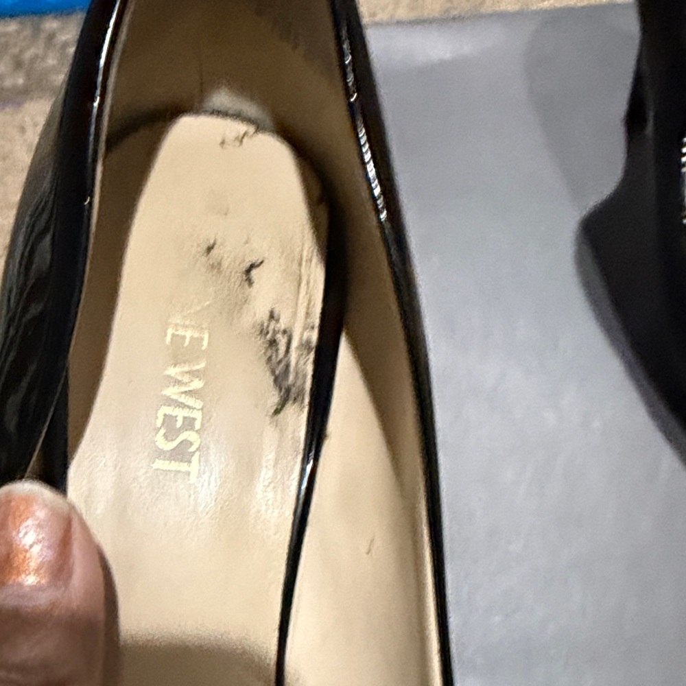 Nine West Glossy Black Peep Toe Heels - Picture 2 of 11